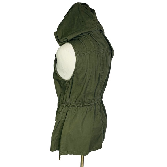 Utility Vest Zip Jacket w/ Hood Army Green SMALL 1763 - Picture 3 of 11